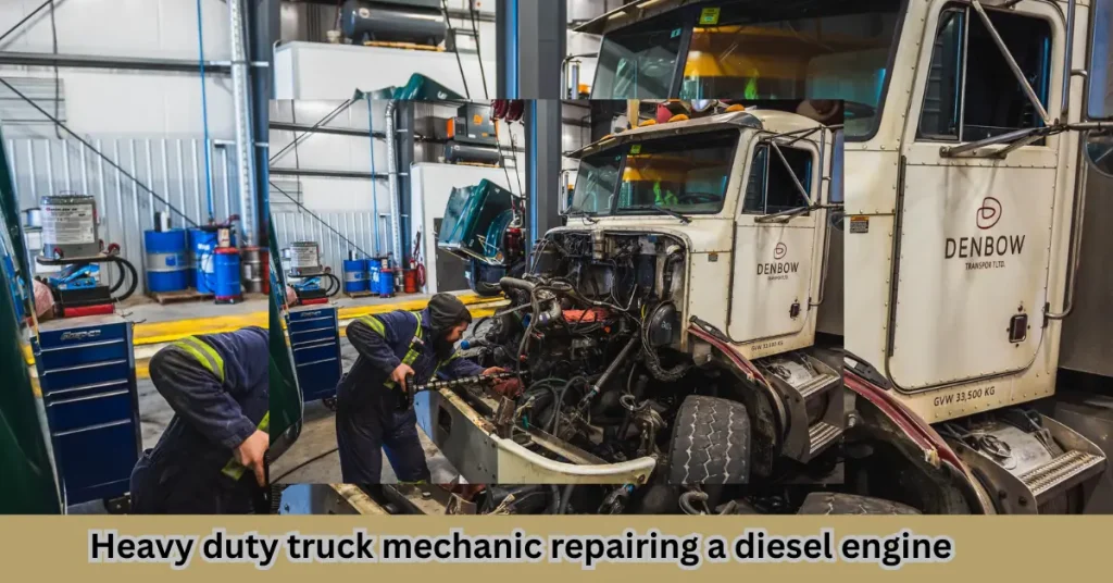 Heavy duty truck mechanic repairing a diesel engine (1)