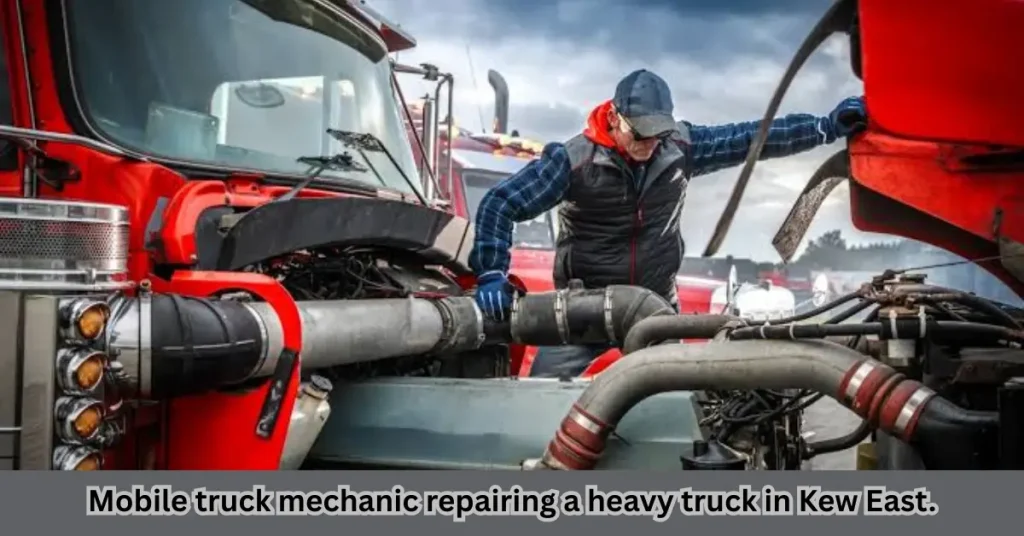 Mobile truck mechanic repairing a heavy truck in Kew East