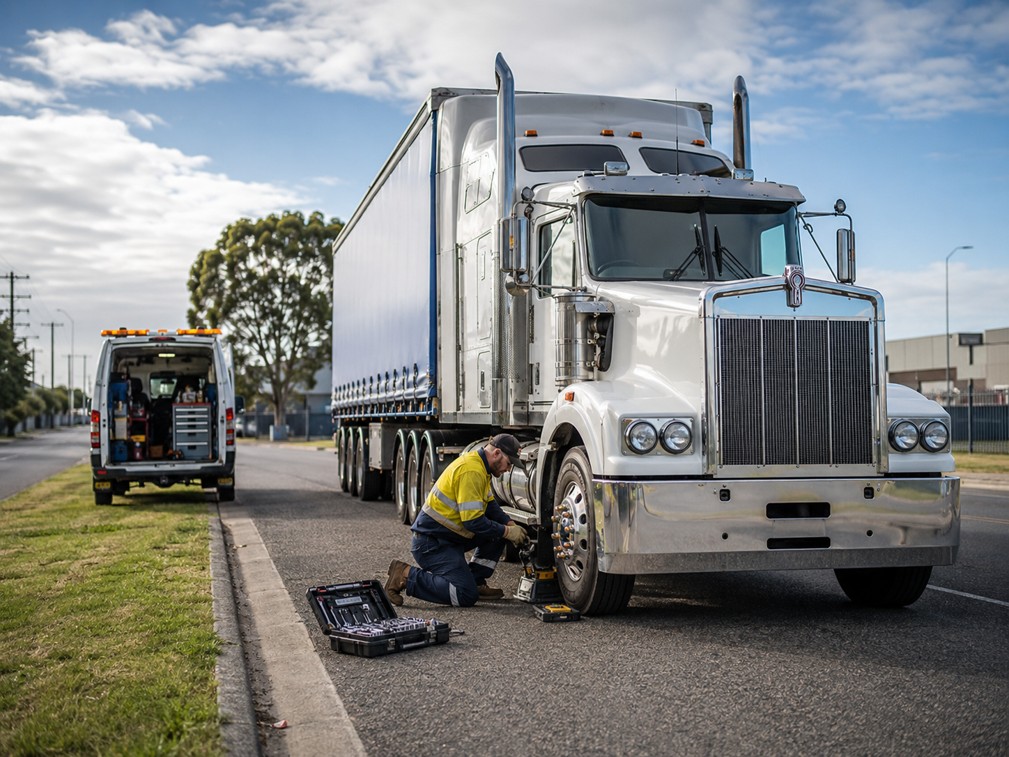 Emergency mobile truck mechanic helping with a breakdown in Altona