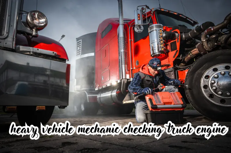heavy vehicle mechanic checking truck engine