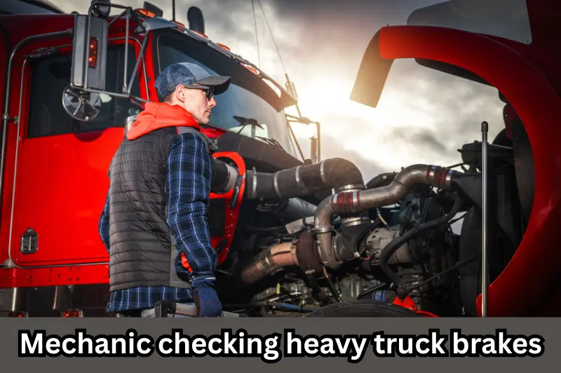 mechanic checking heavy truck brakes