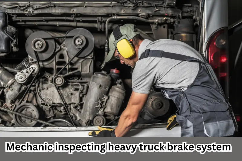 mechanic inspecting heavy truck brake system