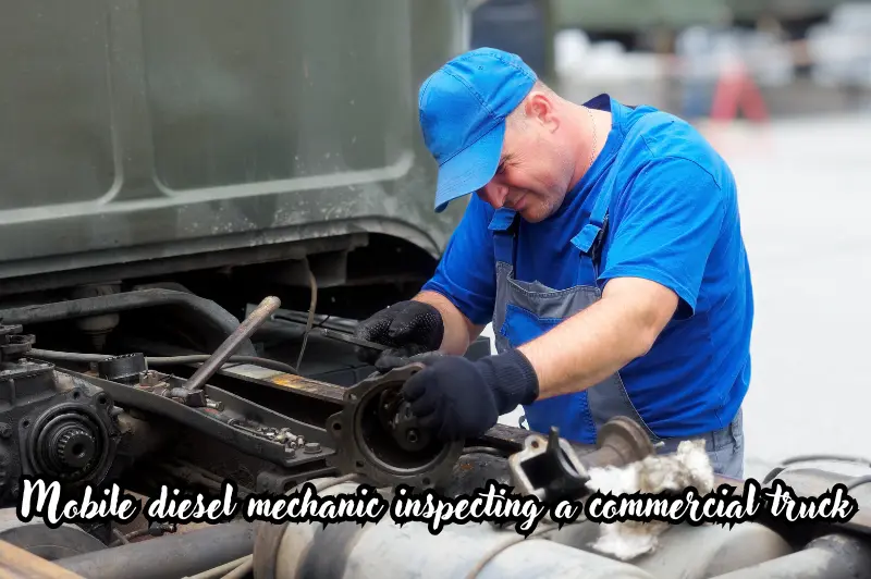 mobile diesel mechanic inspecting a commercial truck