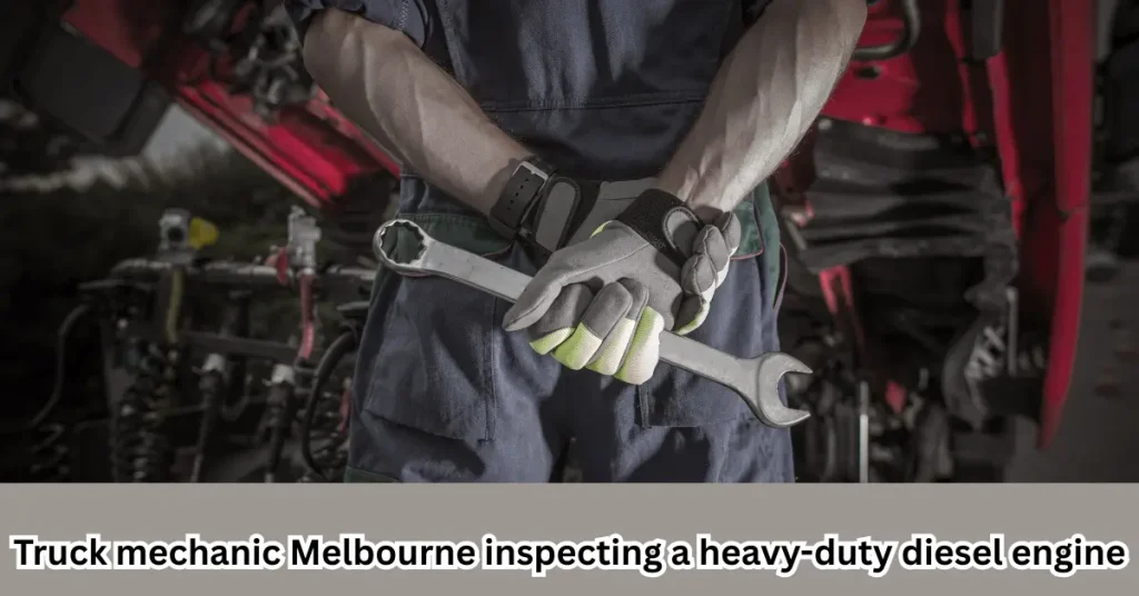 truck mechanic melbourne inspecting a heavy-duty diesel engine